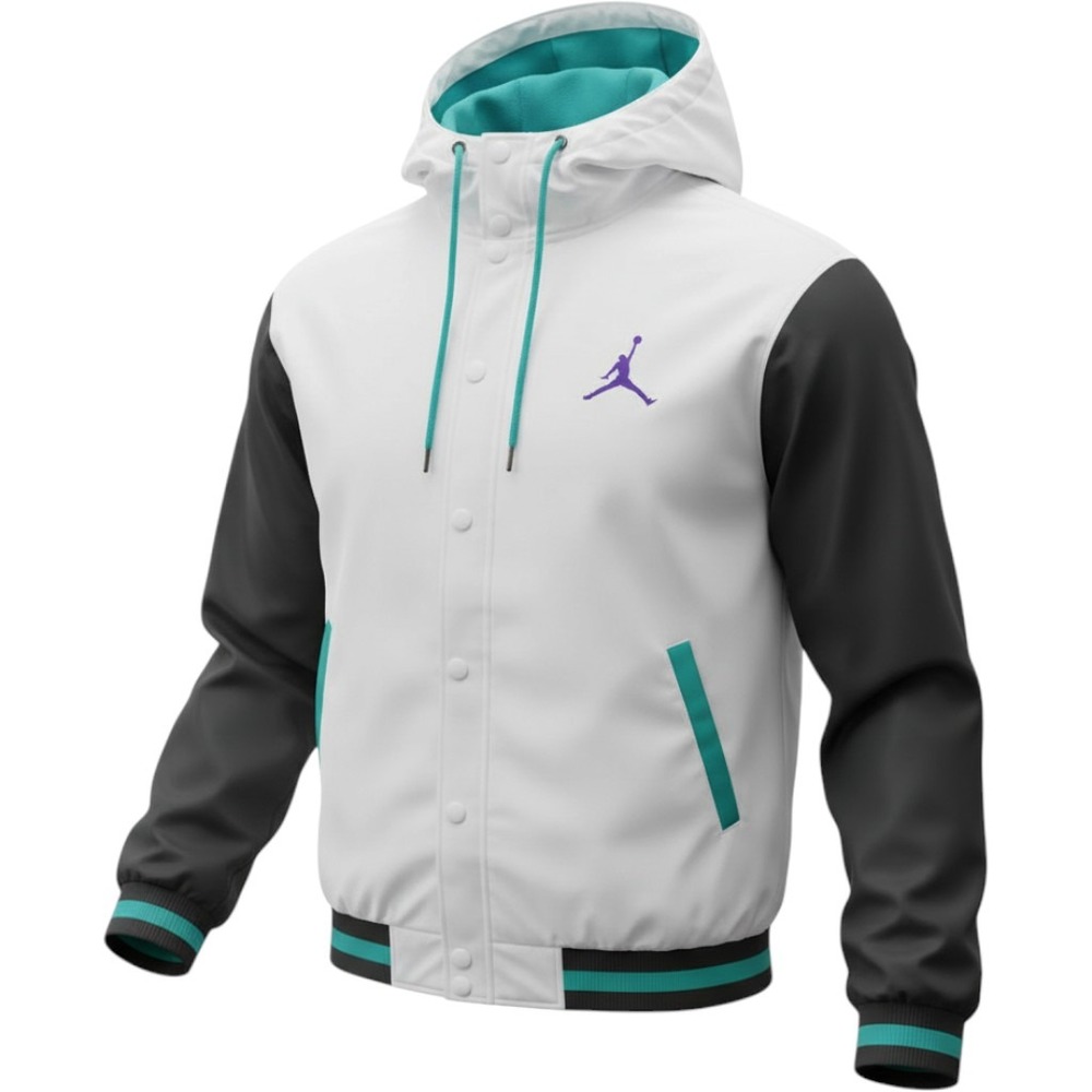 Jordan Mens Hooded Bomber Jacket White Black Teal Purple Jumpman Large